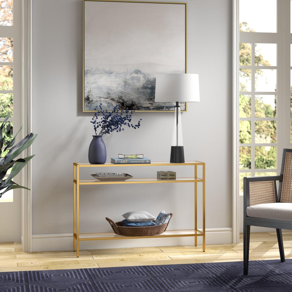 Siviline 42'' Wide Rectangular Console Table in Brass. Picture 4