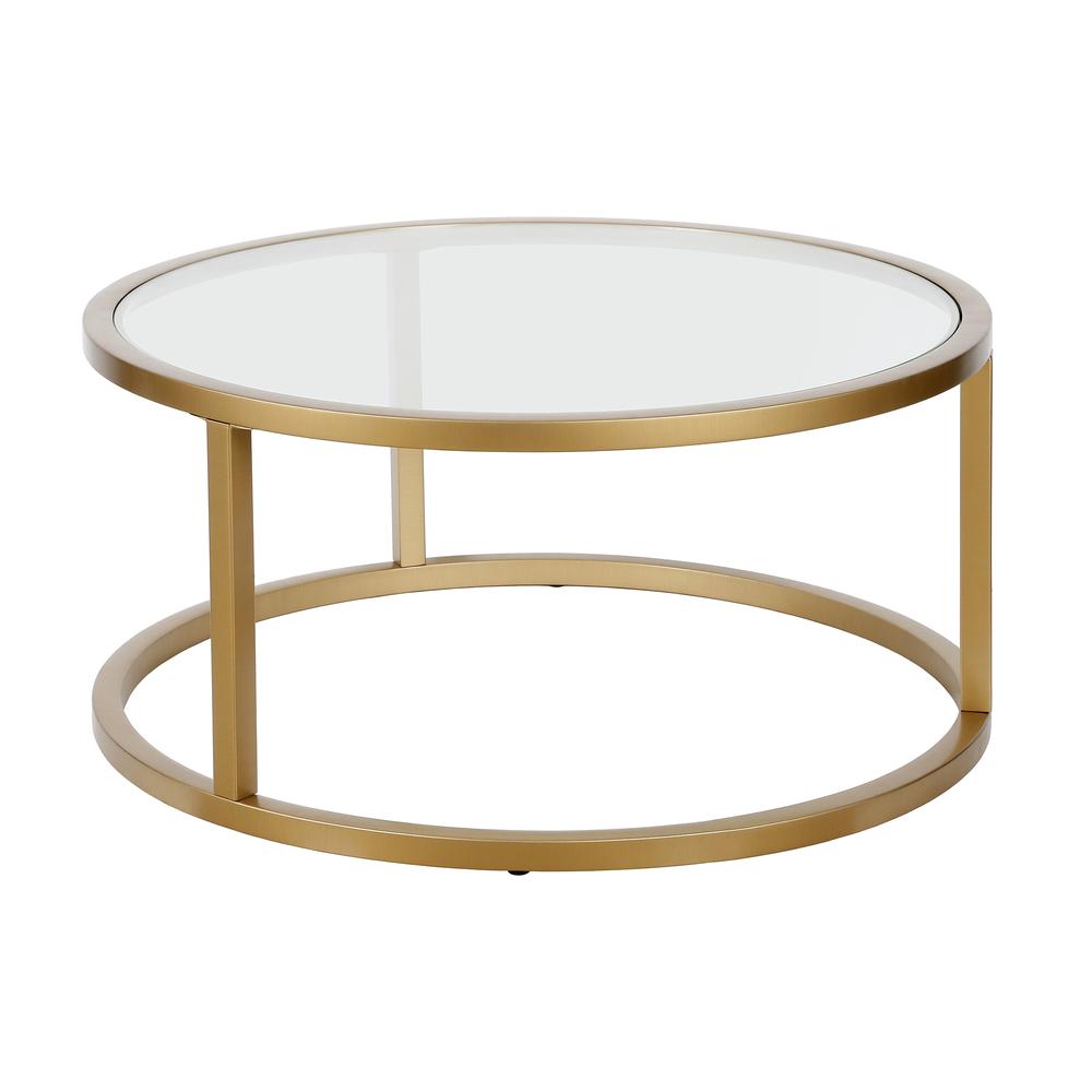 Parker 35'' Wide Round Coffee Table in Brass. Picture 1