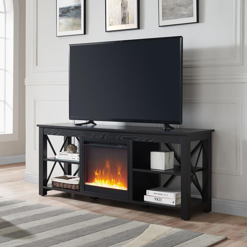 Sawyer Rectangular TV Stand with Crystal Fireplace for TV's up to 65" in Black. Picture 2