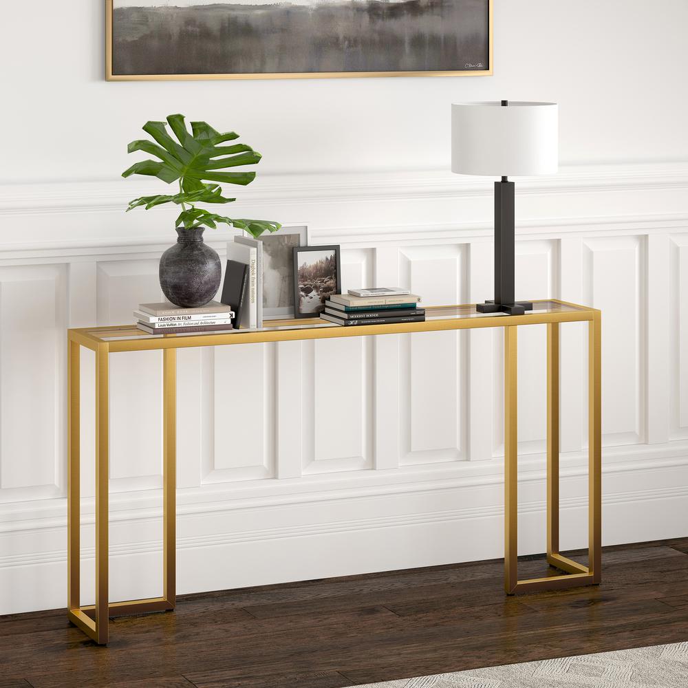 Oscar 55'' Wide Rectangular Console Table in Brass. Picture 2