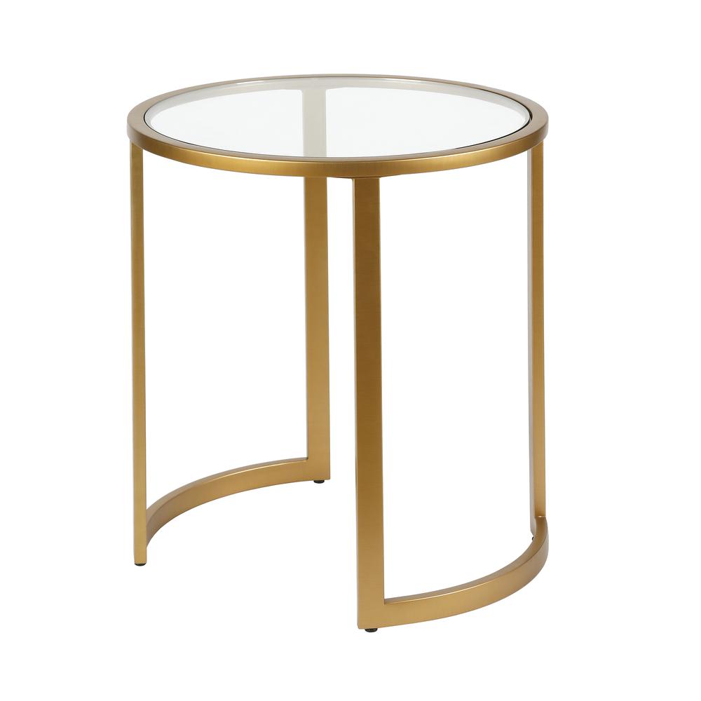 Mitera 20'' Wide Round Side Table in Brass. Picture 1