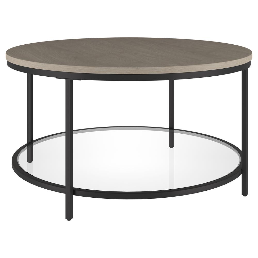 Sevilla 32'' Wide Round Coffee Table with MDF Top and Glass Shelf. Picture 1