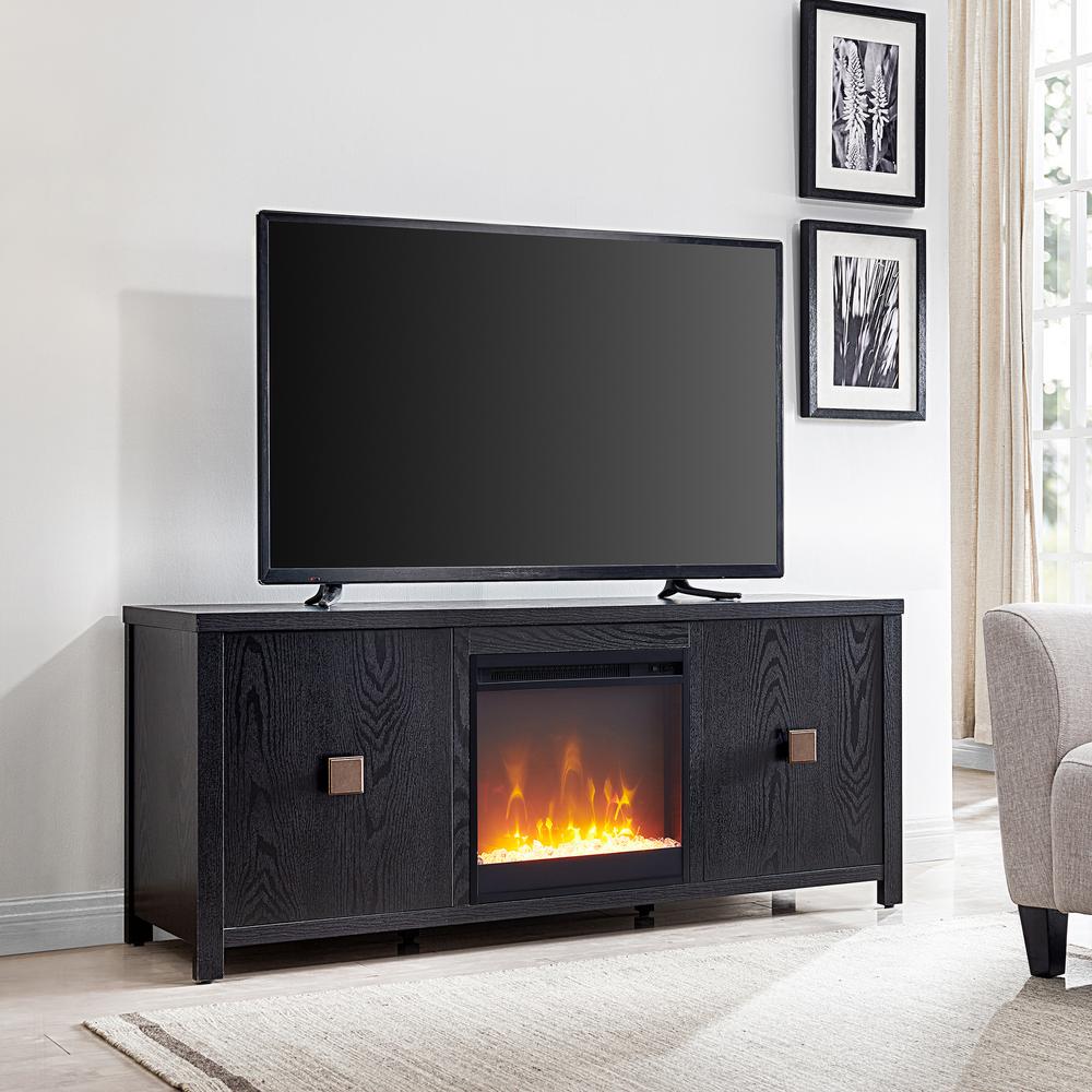 Juniper Rectangular TV Stand with Crystal Fireplace for TV's up to 65" in Black. Picture 2