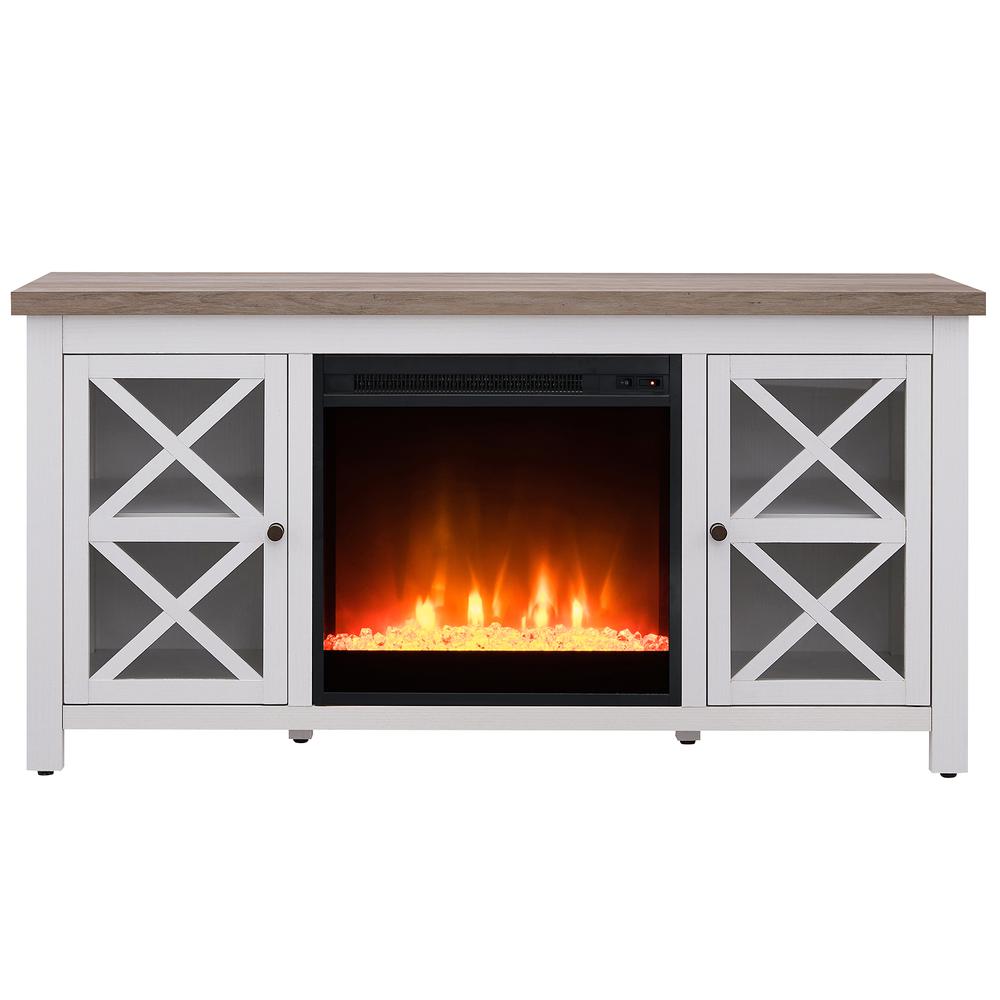 Colton Rectangular TV Stand with Crystal Fireplace for TV's up to 55" in White/Gray Oak. Picture 3