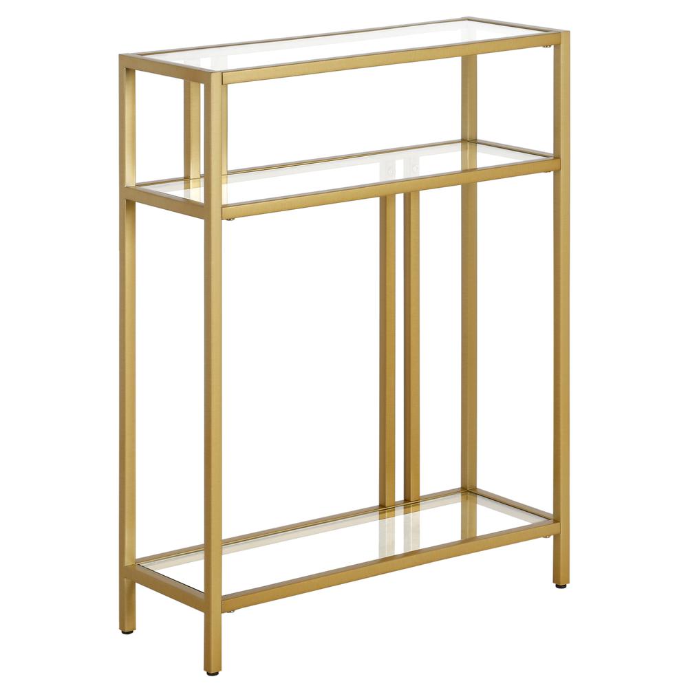Cortland 22'' Wide Rectangular Console Table with Glass Shelves in Brass. Picture 1