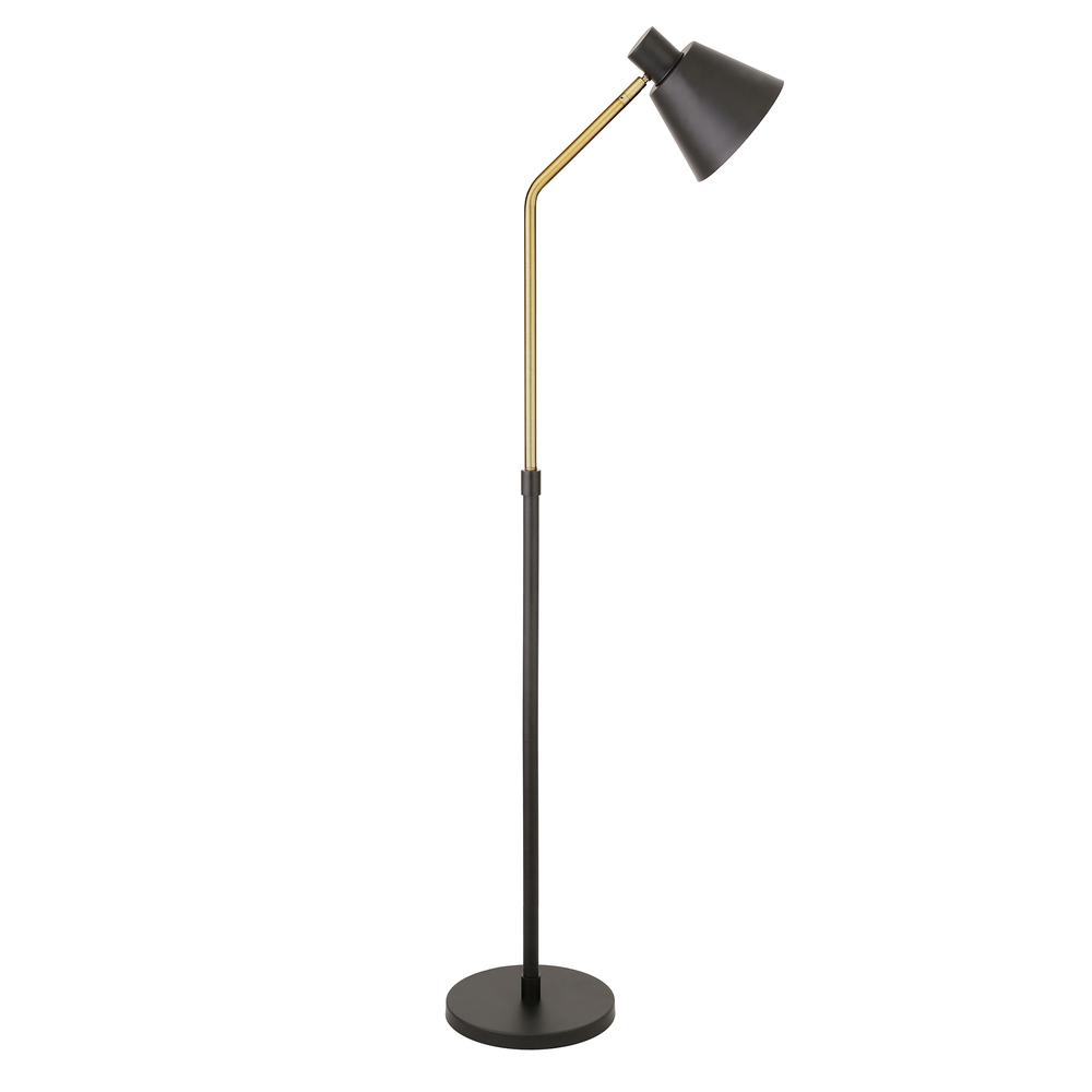 Elmer Two-Tone Floor Lamp with Metal Shade in Blackened Bronze/Brass/Blackened Bronze. Picture 1