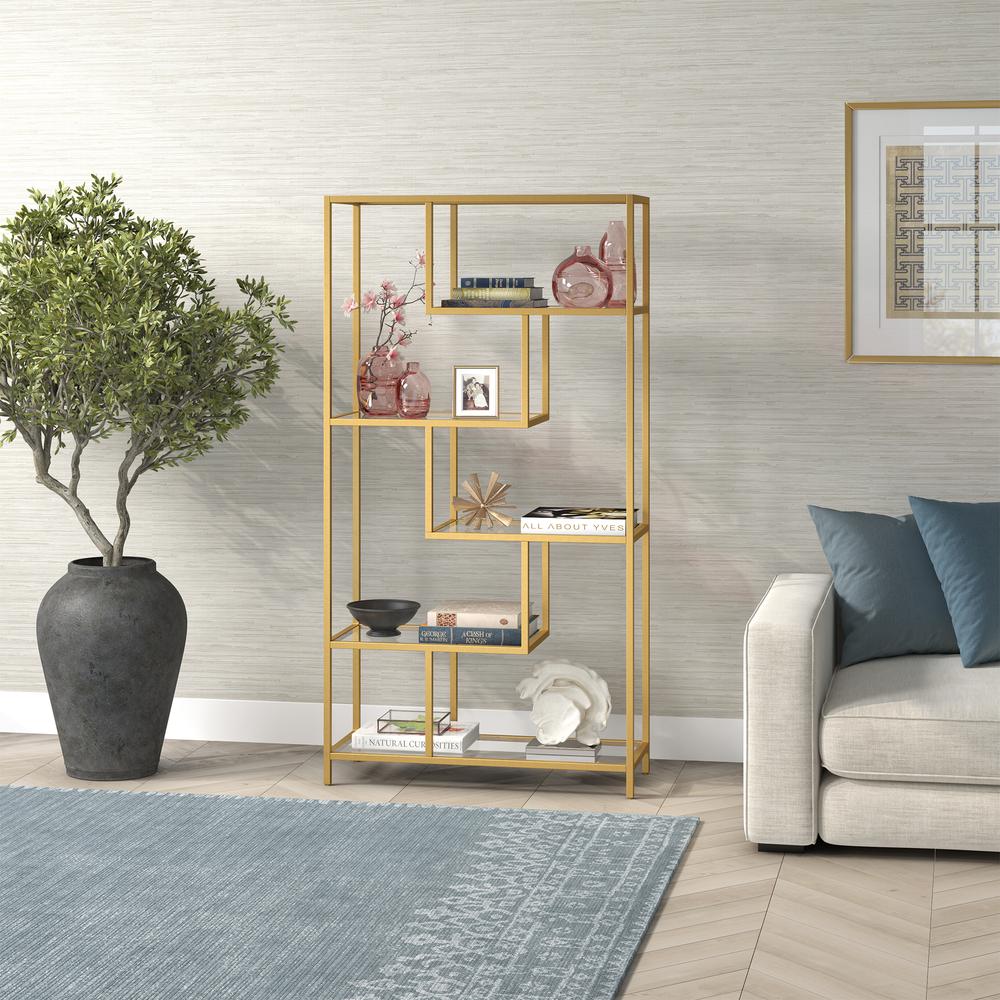 Isla 68'' Tall Rectangular Bookcase in Gold. Picture 4