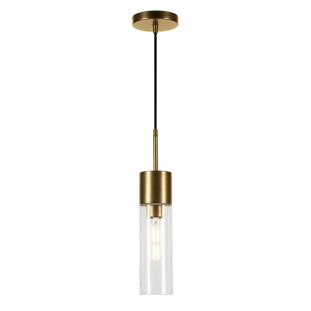 Lance 3.5" Wide Pendant with Glass Shade in Brass/Clear. Picture 3