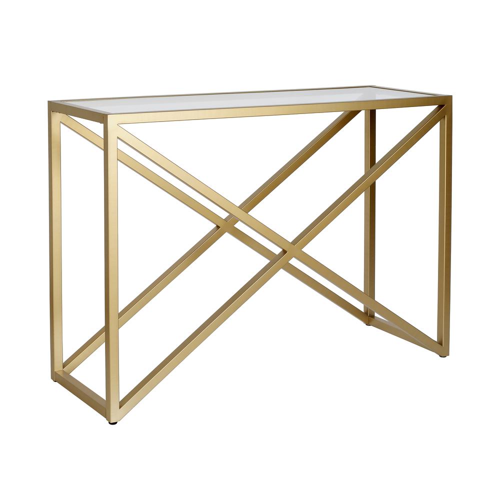 Calix 42'' Wide Rectangular Console Table in Brass. Picture 1