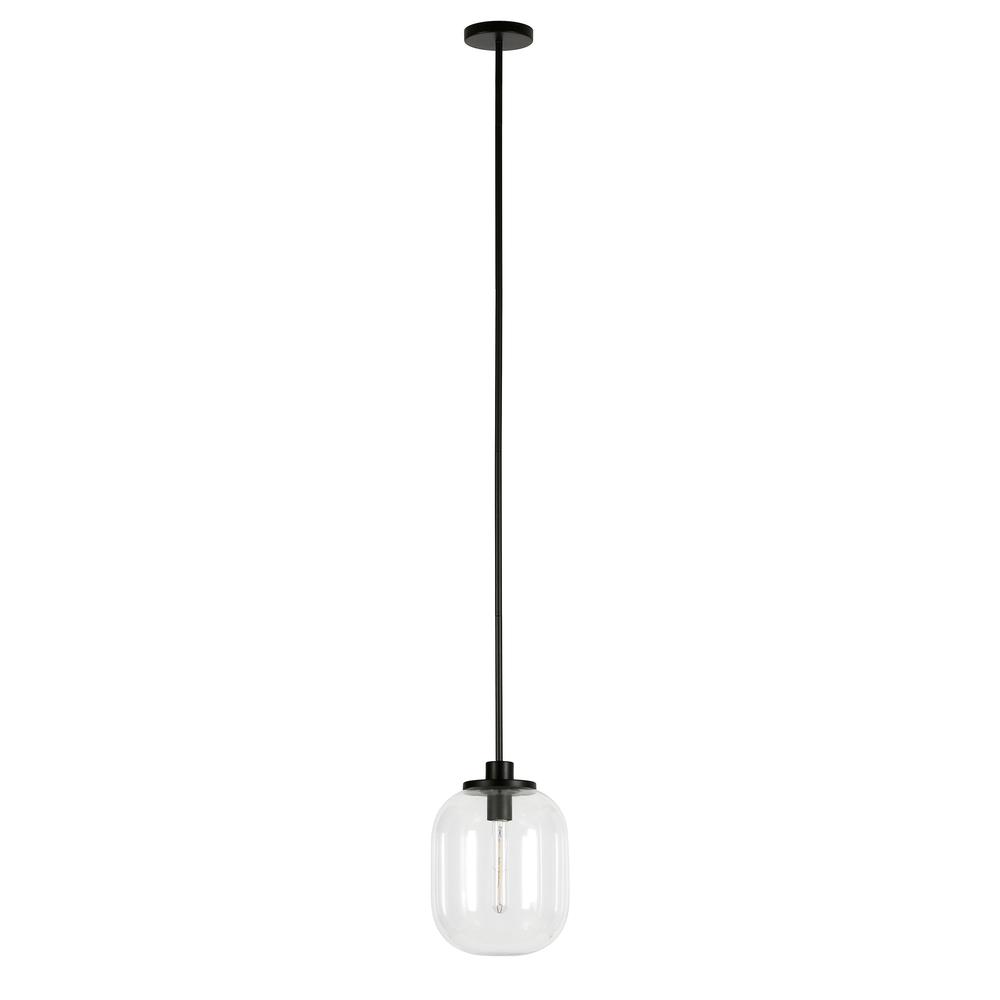 Agnolo 9.62" Wide Pendant with Glass Shade in Blackened Bronze/Clear. Picture 1