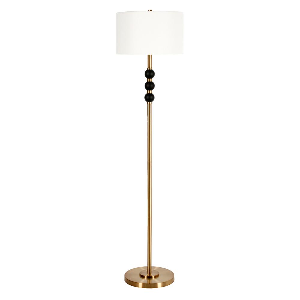 Bernard Two-Tone Floor Lamp with Fabric Shade in Brass/Blackened Bronze/White. Picture 1