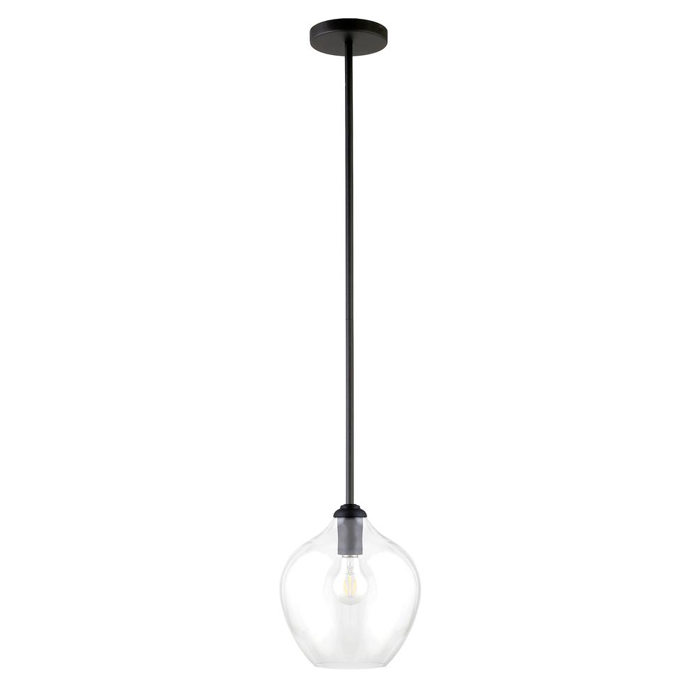 Marisa 8.63" Wide Pendant with Glass Shade in Blackened Bronze/Clear. Picture 1