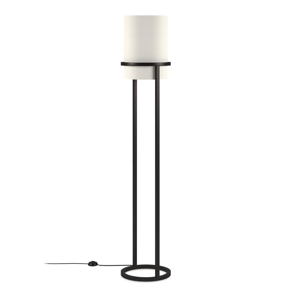 Casimir 62" Tall Floor Lamp with Fabric Shade in Blackened Bronze/White. Picture 1