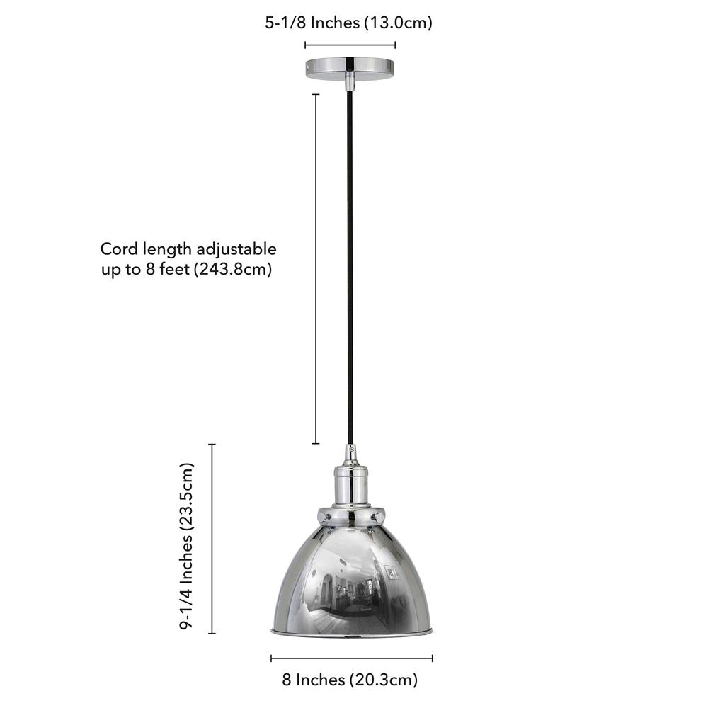 Madison 8" Wide Pendant with Metal Shade in Polished Nickel/Polished Nickel. Picture 5