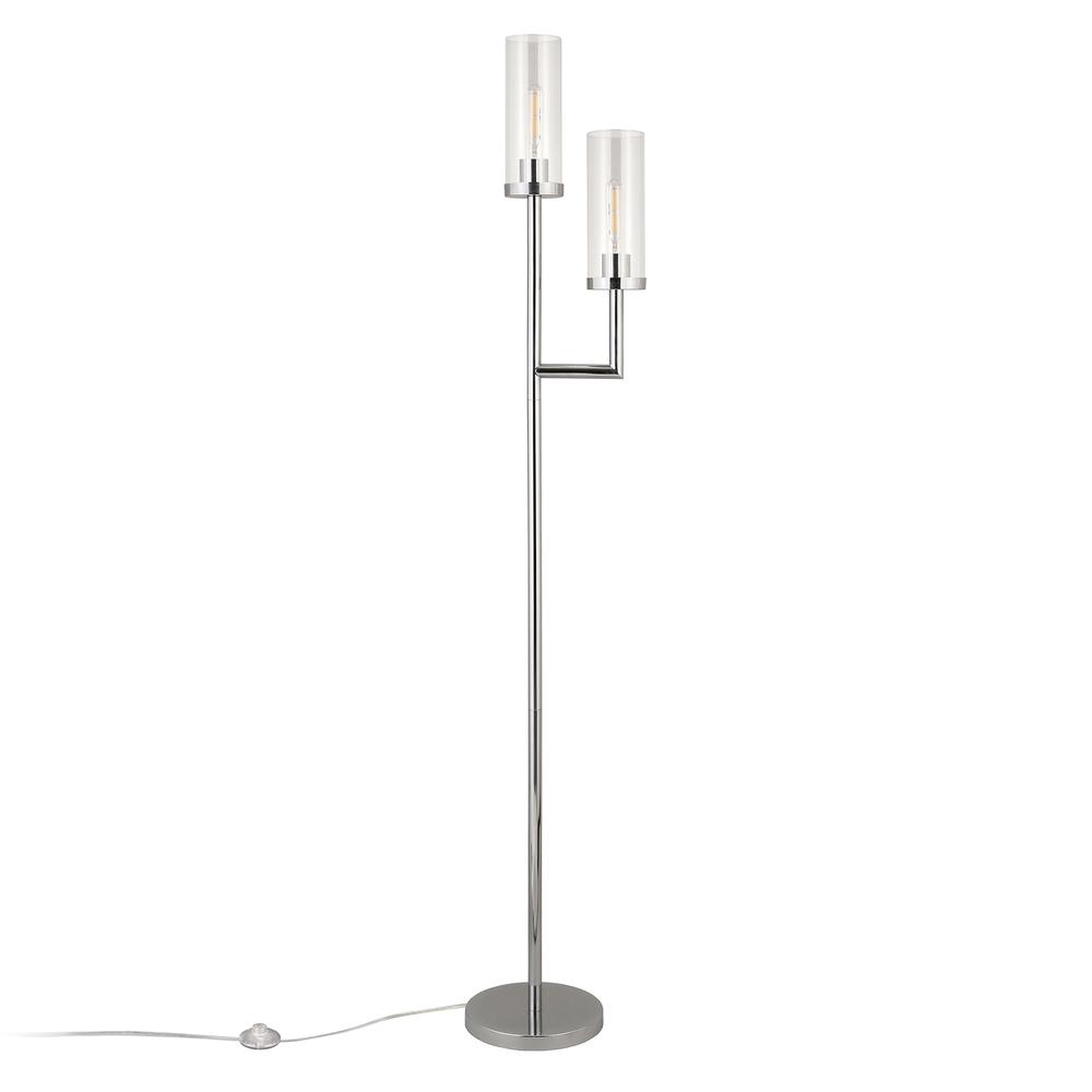 Basso 2-Light Torchiere Floor Lamp with Glass Shade in Polished Nickel/Clear. Picture 3