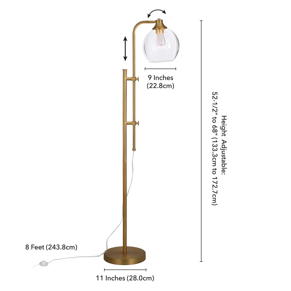 Antho Height-Adjustable Floor Lamp with Glass Shade in Brass/Seeded. Picture 4