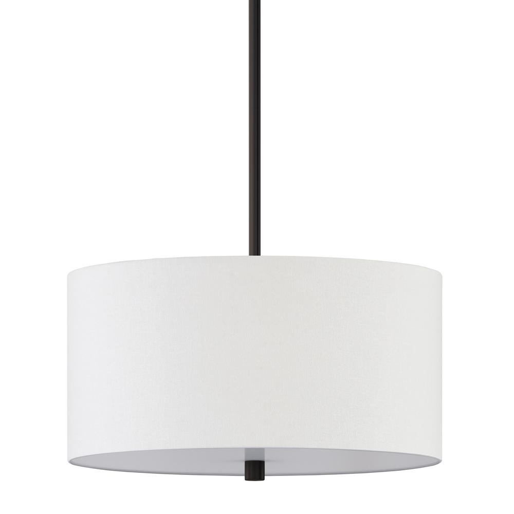 Ellis 16" Wide Pendant with Fabric Shade in Blackened Bronze /White. Picture 3