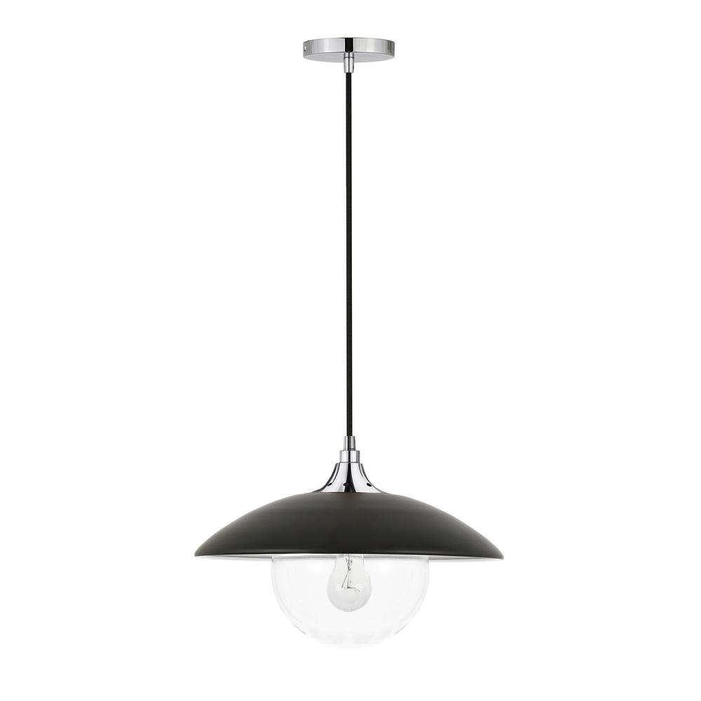 Alvia 14.5" Wide Pendant with Metal/Glass Shade in Matte Black/Polished Nickel/Matte Black. Picture 1