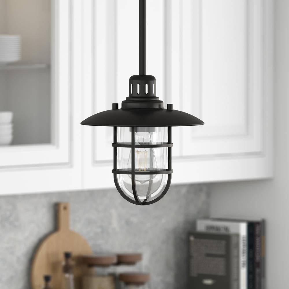 Bay 8.25" Wide Lantern Pendant with Glass/Metal Shade in Blackened Bronze/Clear. Picture 2