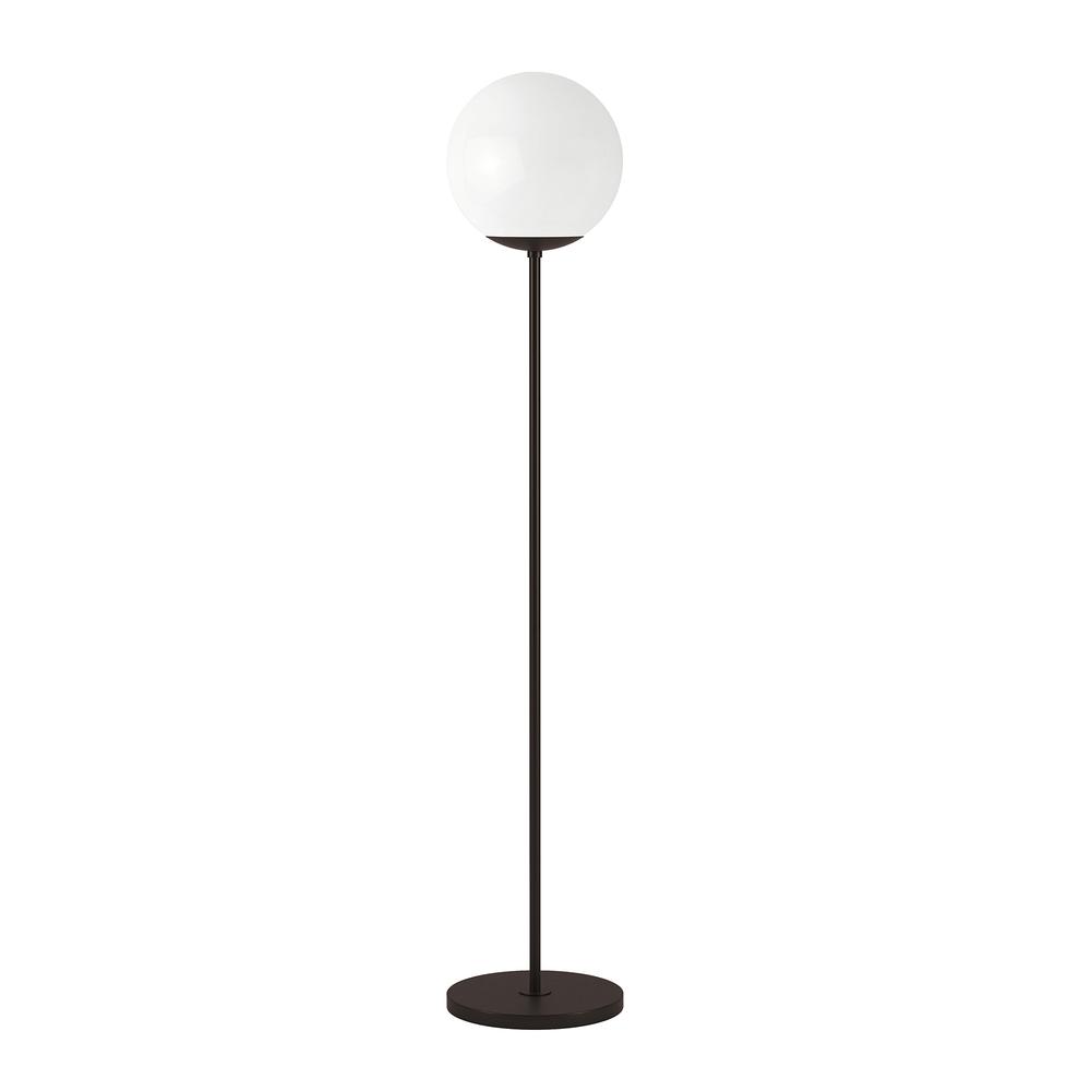Theia Globe & Stem Floor Lamp with Plastic Shade in Blackened Bronze/White. Picture 1