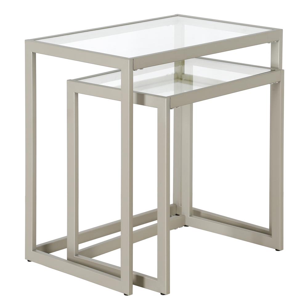 Rocco Rectangular Nested Side Table in Satin Nickel. Picture 1