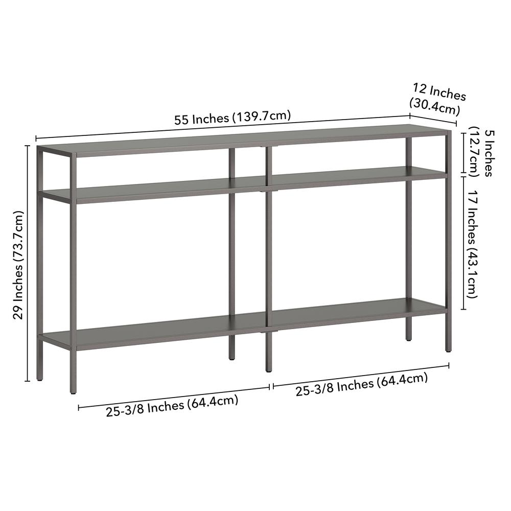 Sivil 55'' Wide Rectangular Console Table with Metal Shelves in Gunmetal Gray. Picture 5
