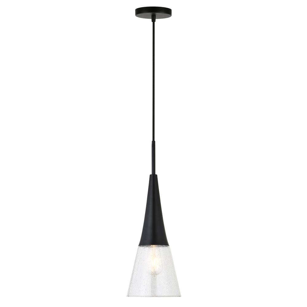 Myra 7.5" Wide Pendant with Glass Shade in Blackened Bronze/Seeded. Picture 3