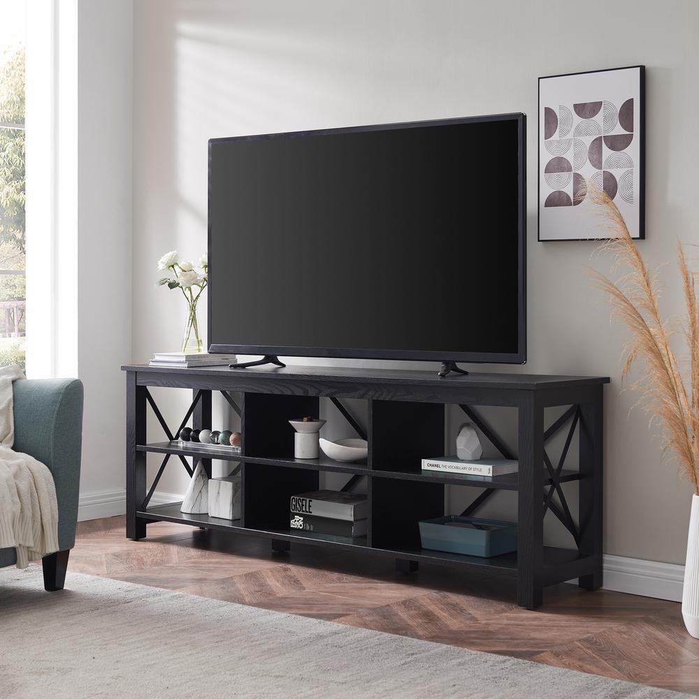 Sawyer Rectangular TV Stand for TV's up to 80" in Black. Picture 3