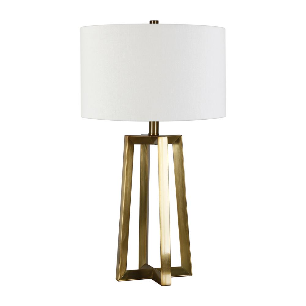 Helena 24.5" Tall Table Lamp with Fabric Shade in Brass/White. Picture 1