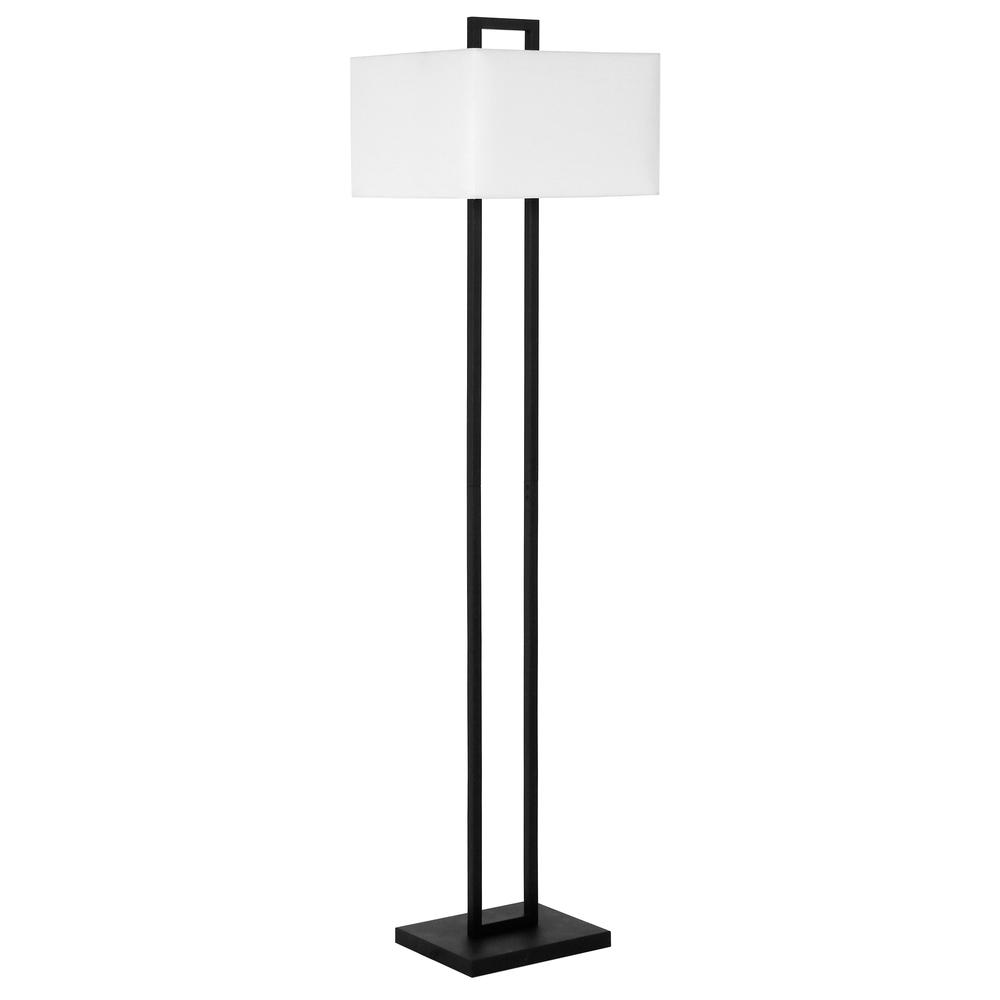 Adair 68" Tall Floor Lamp with Fabric Shade in Blackened Bronze/White. Picture 1
