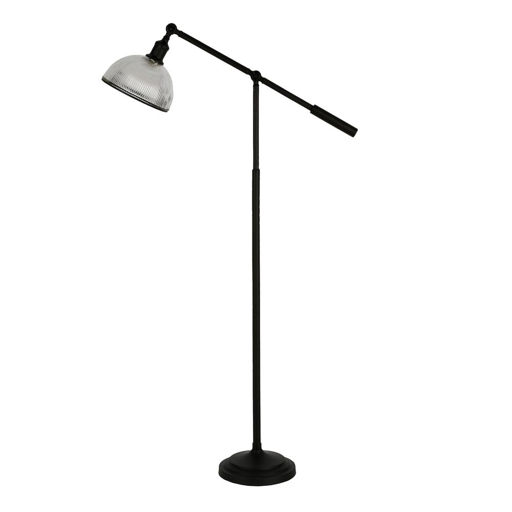 Frenkel 58" Tall Floor Lamp with Ribbed Glass Shade in Blackened Bronze/Clear. Picture 3