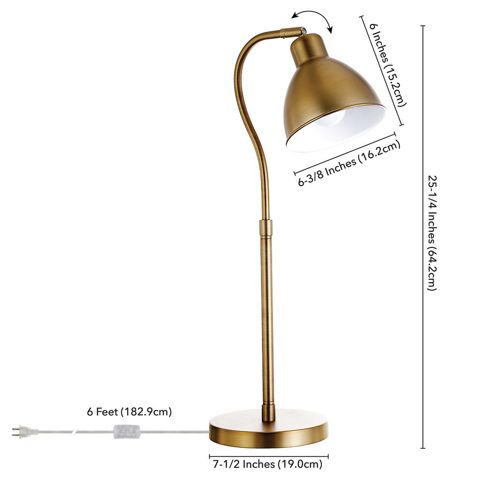 Vincent 25.13" Tall Table Lamp with Metal Shade in Brass/Brass. Picture 4