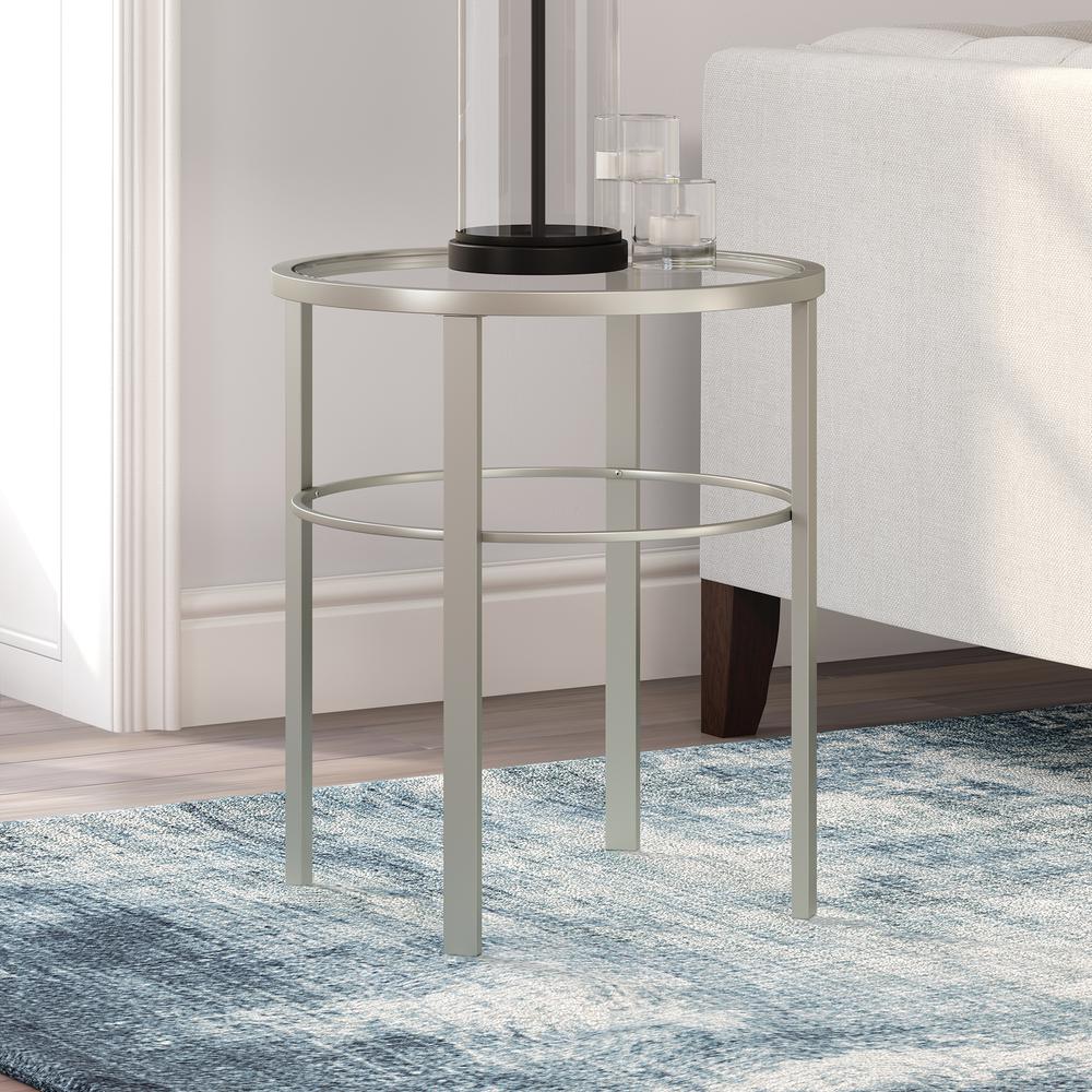 Gaia 20'' Wide Round Side Table in Satin Nickel. Picture 2