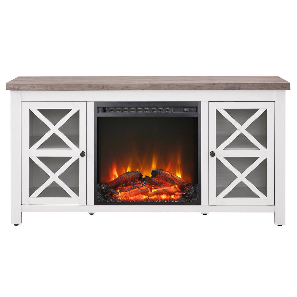Colton Rectangular TV Stand with Log Fireplace for TV's up to 55" in White/Gray Oak. Picture 3