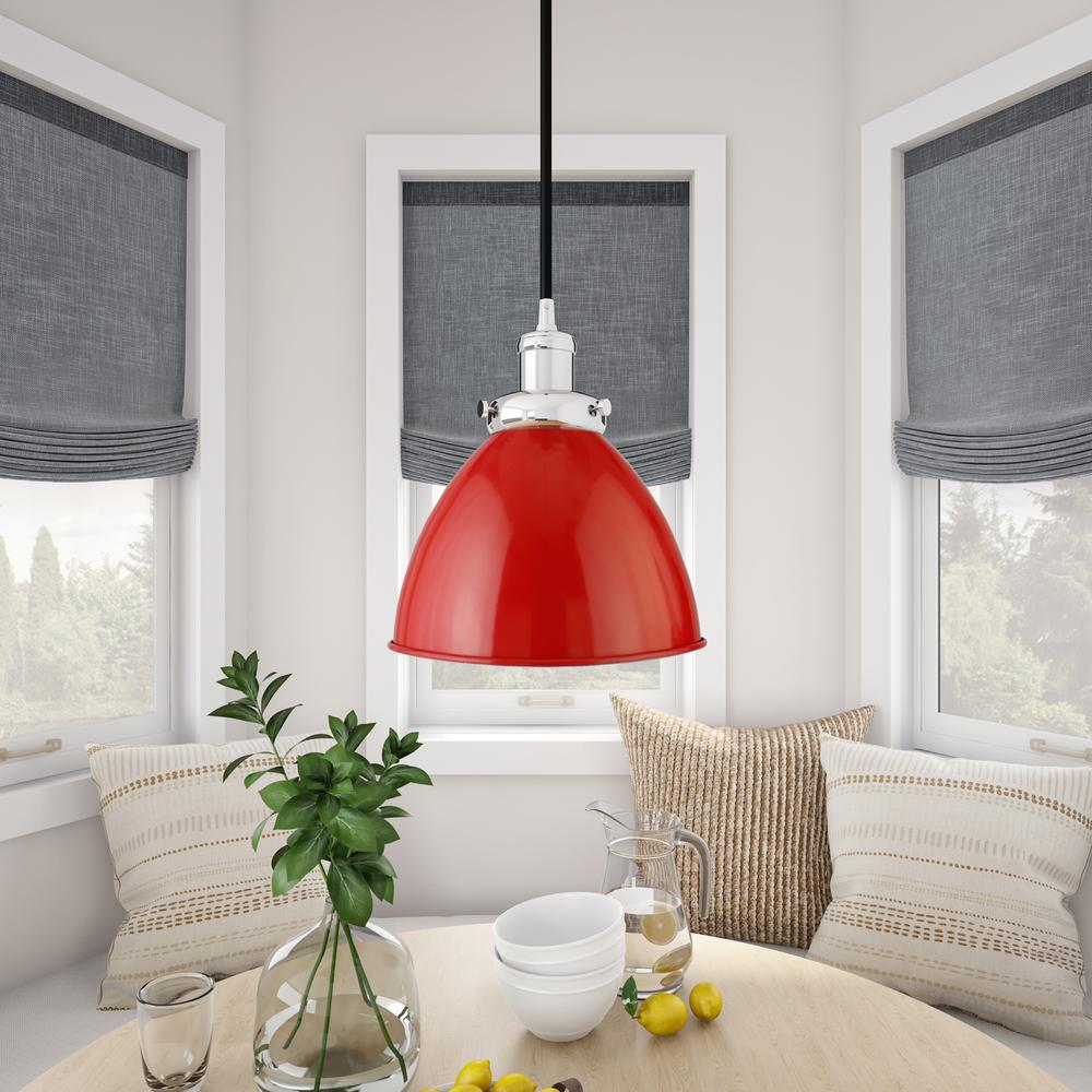 Madison 8" Wide Pendant with Metal Shade in Poppy Red/Polished Nickel/Poppy Red. Picture 2