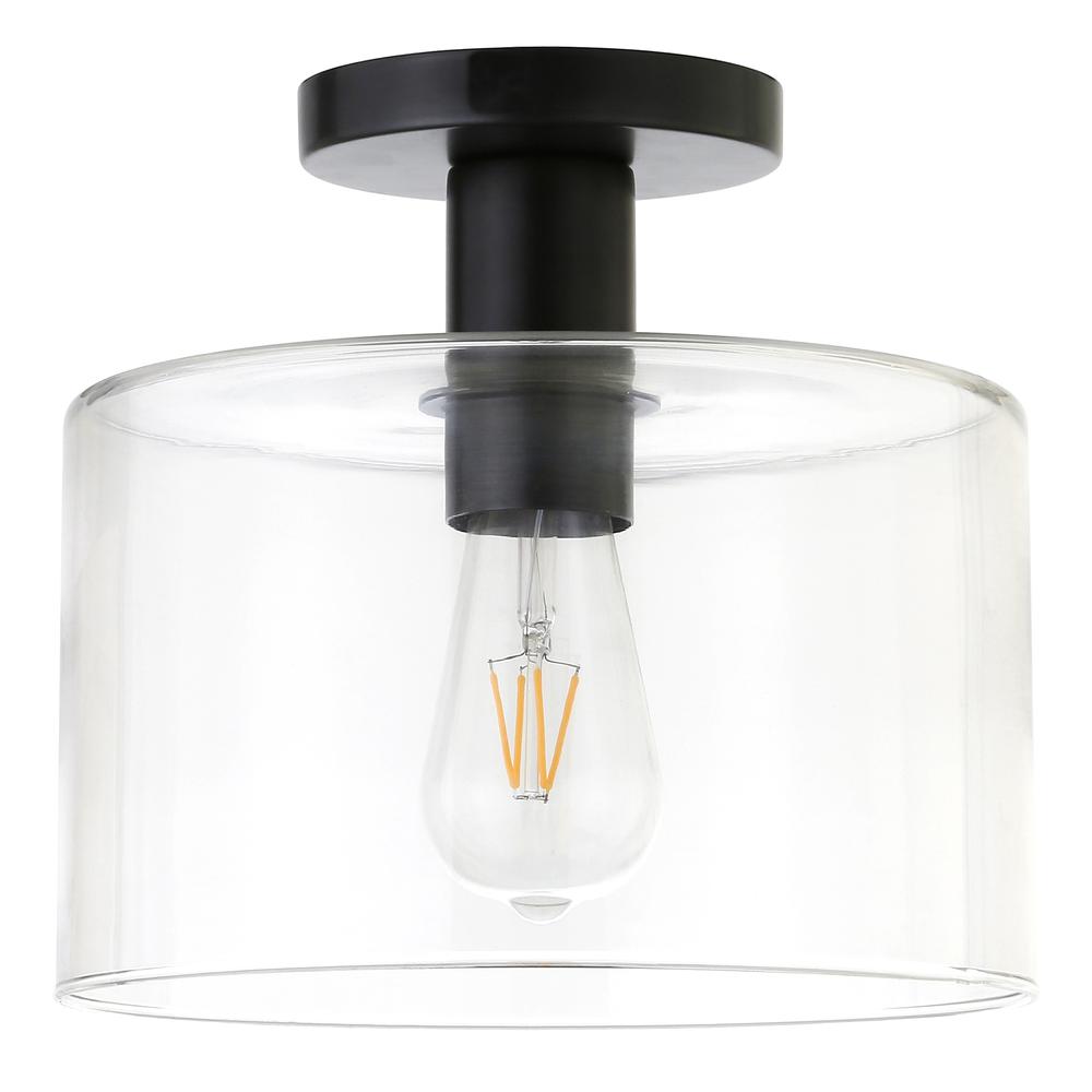 Henri 10" Wide Semi Flush Mount with Glass Shade in Matte Black/Clear. The main picture.