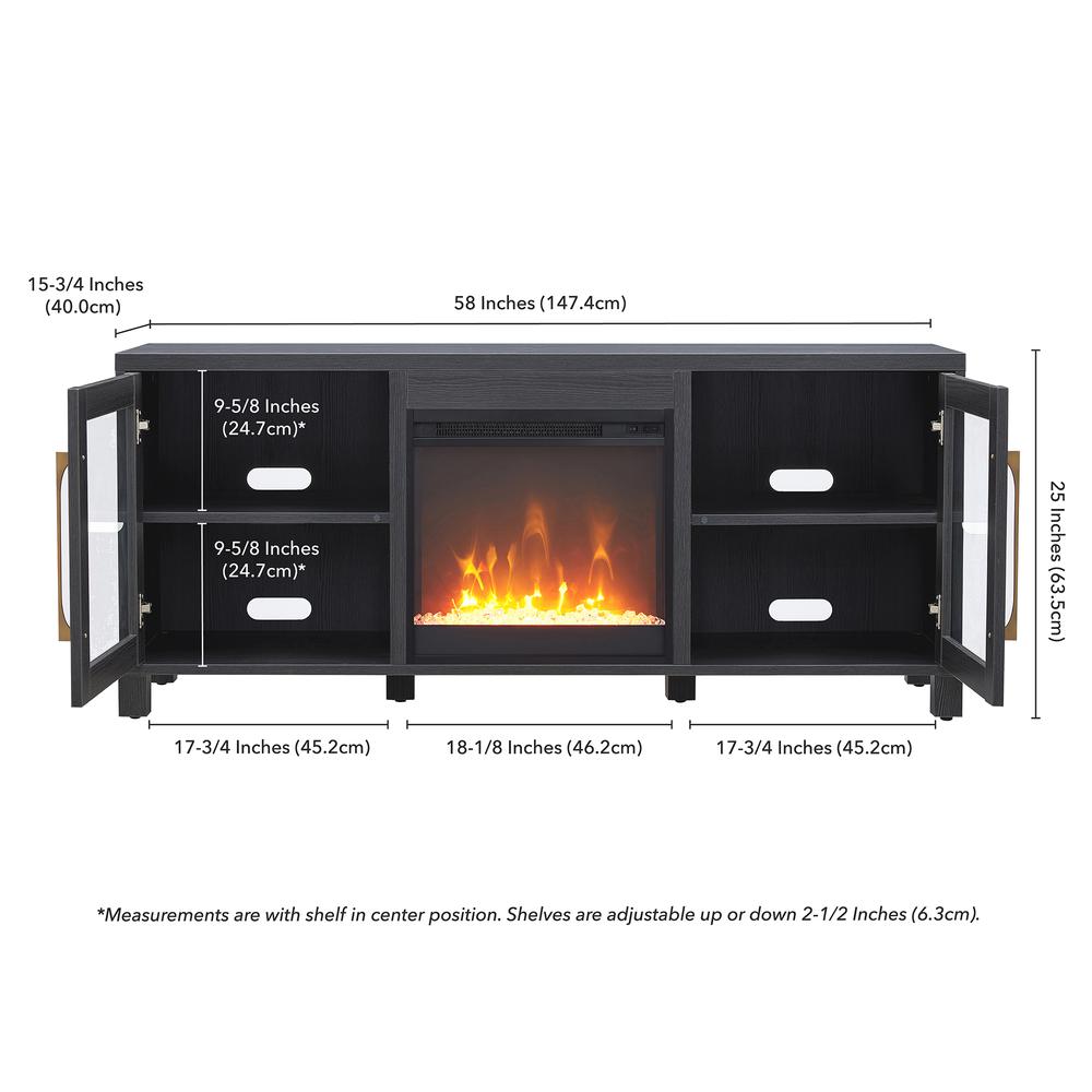 Quincy Rectangular TV Stand with Crystal Fireplace for TV's up to 65" in Charcoal Gray. Picture 5
