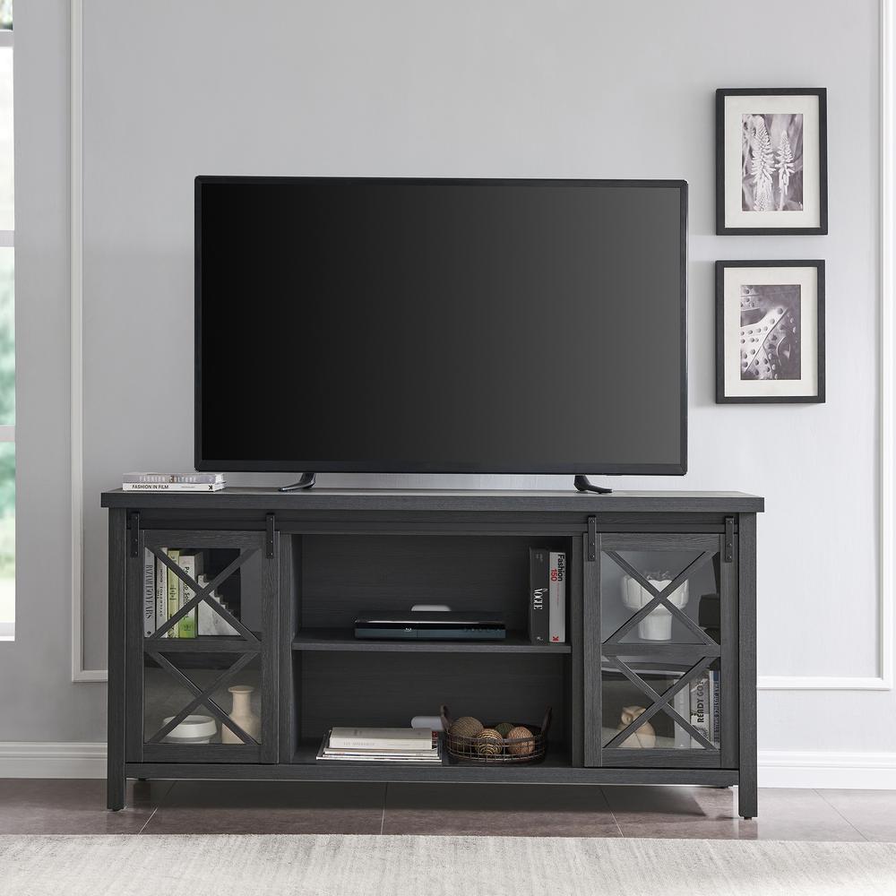 Clementine Rectangular TV Stand for TV's up to 80" in Charcoal Gray. Picture 4