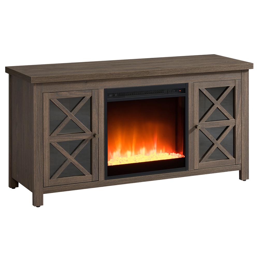 Colton Rectangular TV Stand with Crystal Fireplace for TV's up to 55" in Alder Brown. Picture 1