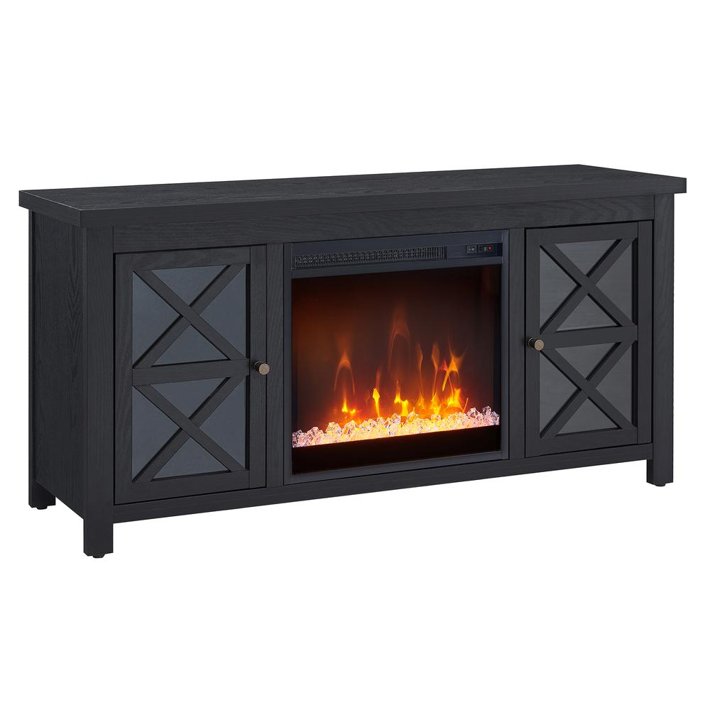 Colton Rectangular TV Stand with Crystal Fireplace for TV's up to 55" in Black. Picture 1