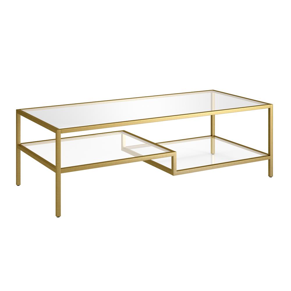 Lovett 54'' Wide Rectangular Coffee Table in Brass. Picture 1
