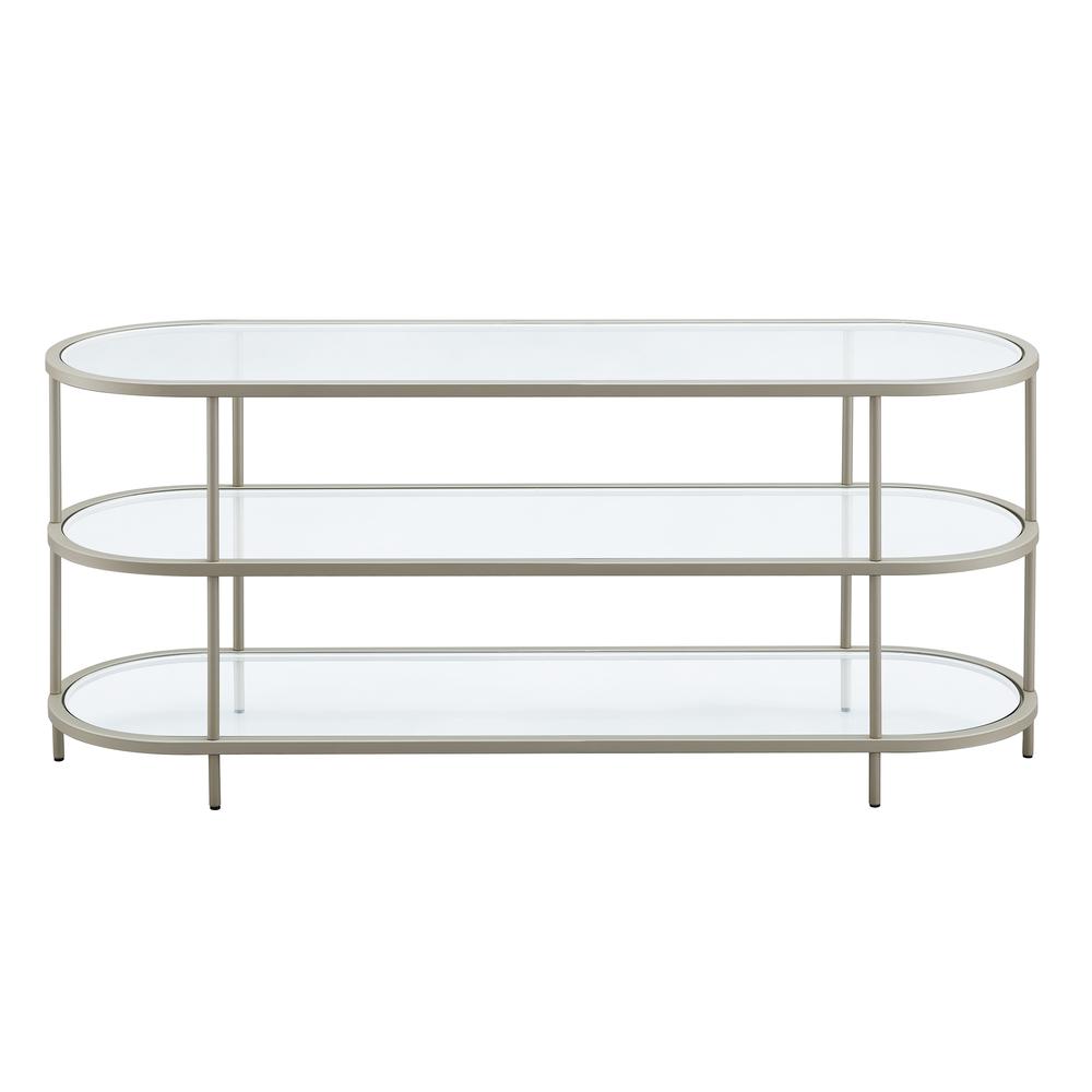 Leif Oval TV Stand for TV's up to 60" in Satin Nickel. Picture 3
