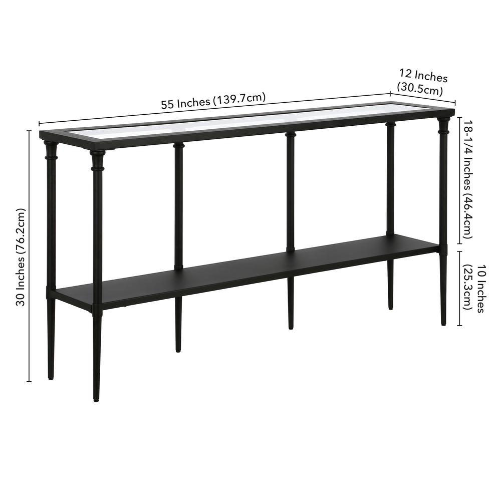 Nellie 55'' Wide Rectangular Console Table with Metal Shelf in Blackened Bronze. Picture 6
