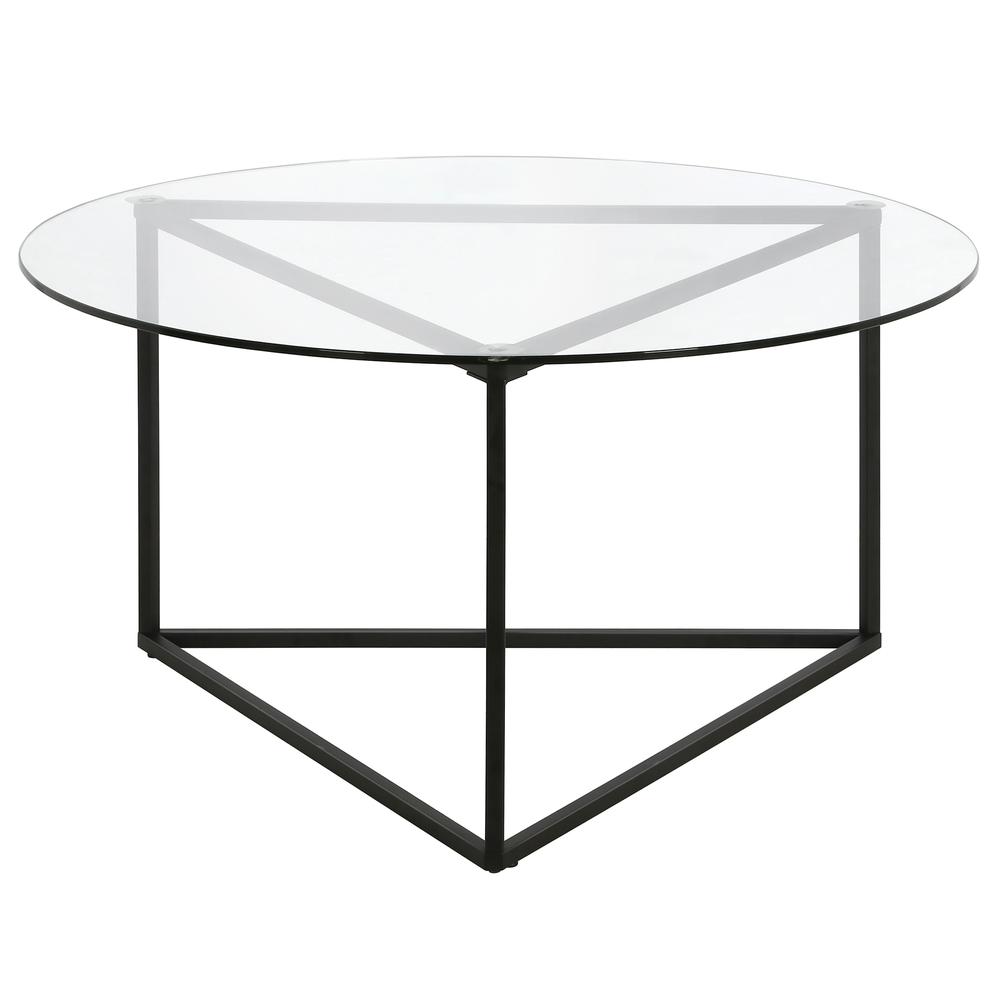 Jenson 35'' Wide Round Coffee Table with Glass Top in Blackened Bronze. Picture 3