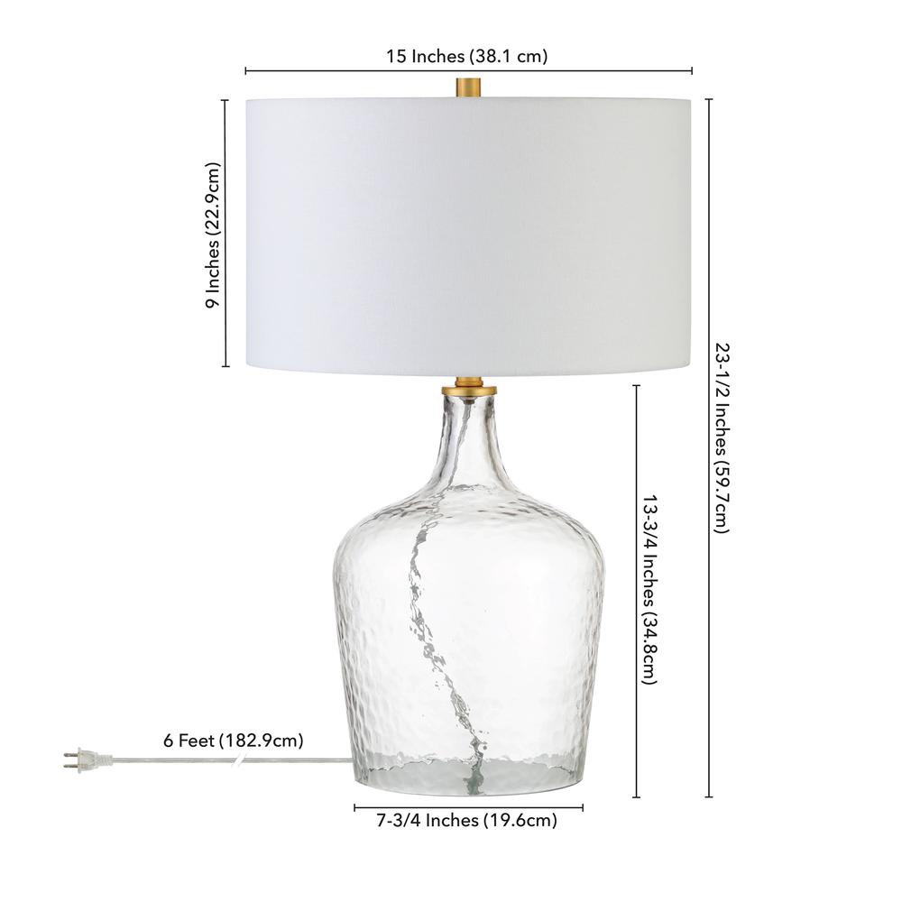 Casco 24" Tall Table Lamp with Fabric Shade in Textured Clear Glass/Brass/White. Picture 4