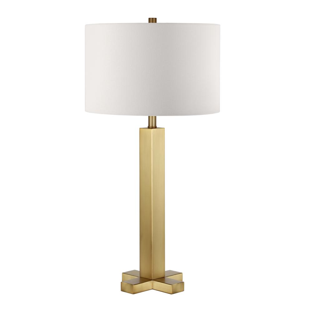 Dunand 27.25" Tall Table Lamp with Fabric Shade in Brass/White. Picture 1