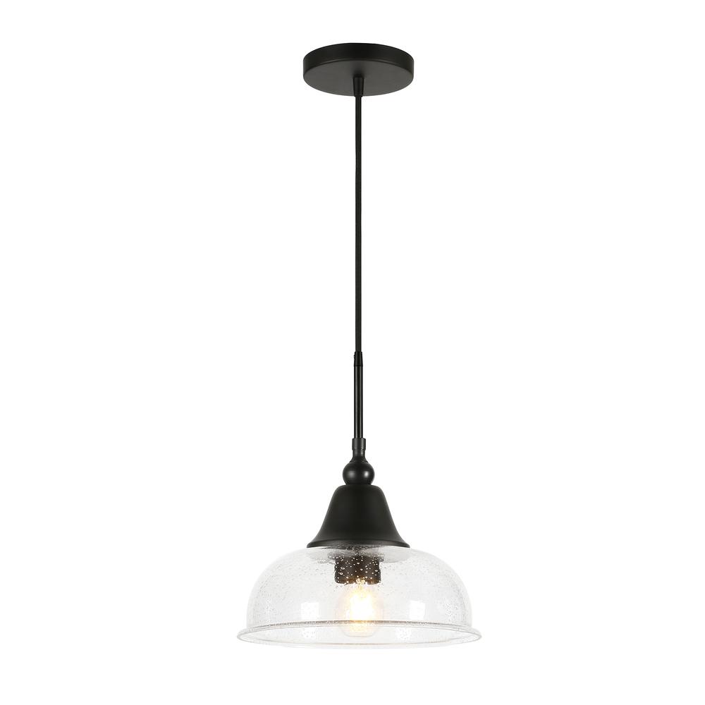 Magnolia 10.75" Wide Pendant with Glass Shade in Blackened Bronze/Seeded. Picture 3