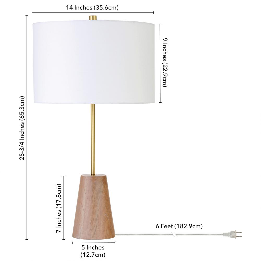 Killian 25.5" Limed Oak Table Lamp with Fabric Shade in Brushed Brass. Picture 5