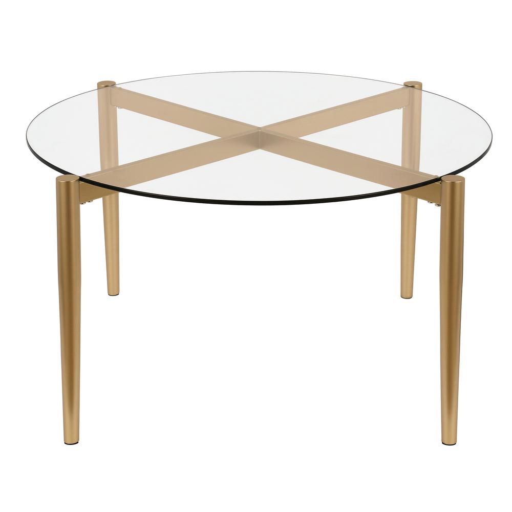 Kadmos 36'' Wide Round Coffee Table in Brass. Picture 1