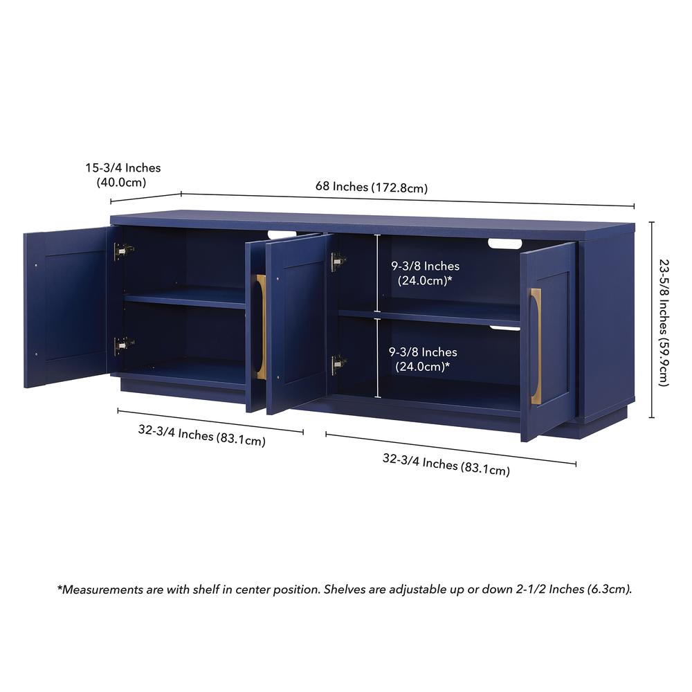 Tillman Rectangular TV Stand for TV's up to 75" in Dark Blue. Picture 5